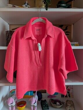 Aerie Waffle Knit Collared Oversized Short Sleeve Polo Shirt